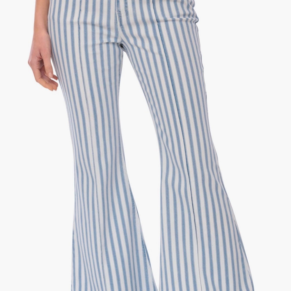 Avec Les Filles Stripe High Waist Super Flare Denim Jeans NWT